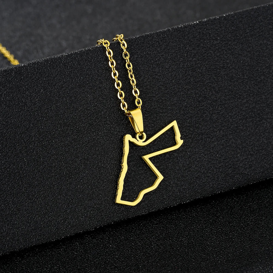 Jordan Map & Flag Pendant Necklace – Stainless Steel Men's & Women's Jewelry