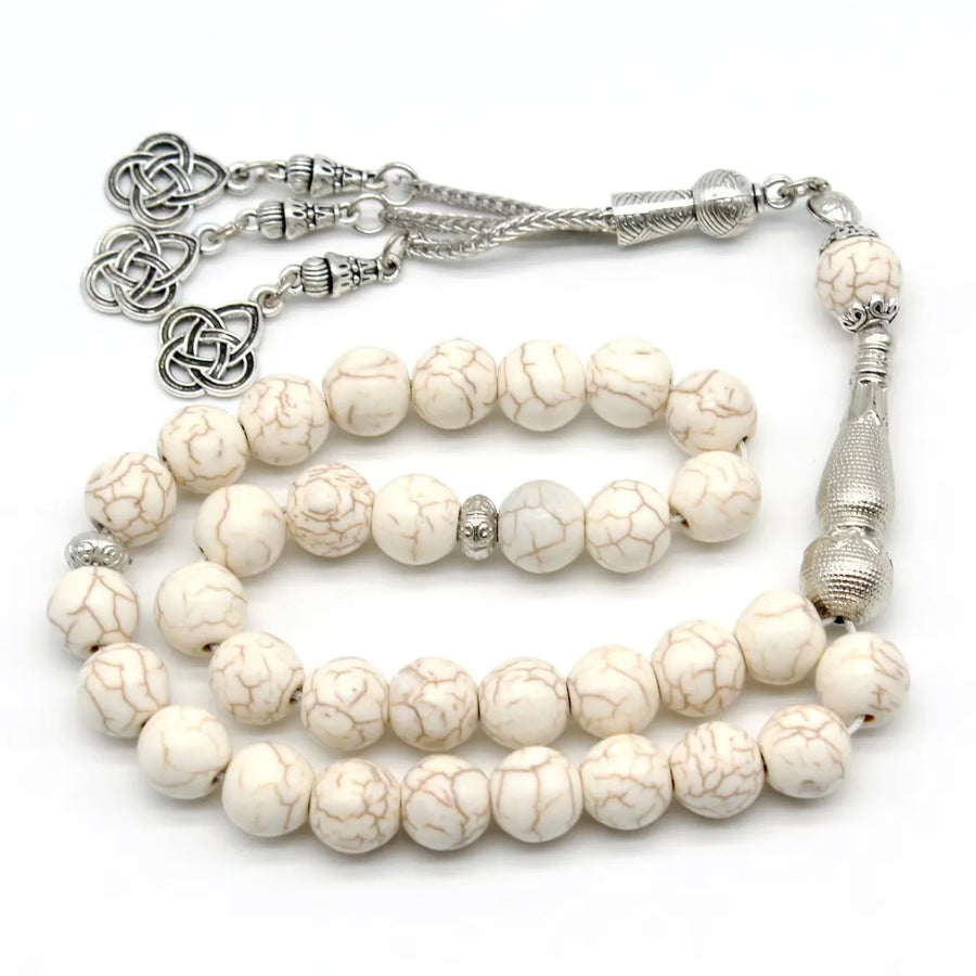 Turquoise Tasbih – 33 Natural Gemstone Prayer Beads with Metal Tassel