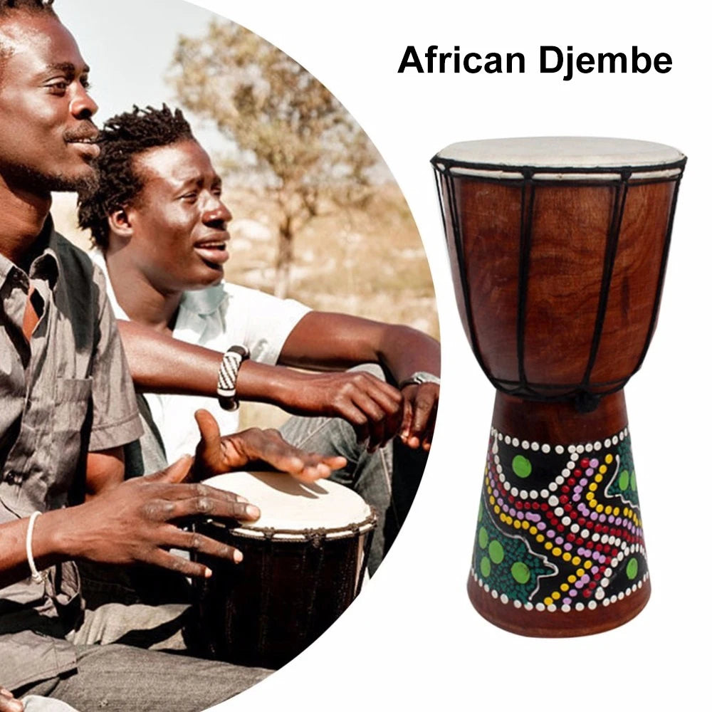 6in African Djembe Drum Hand-Carved -Wood Goat-Skin Traditional African Musical Instrument African Djembe Hand-Carved Drum