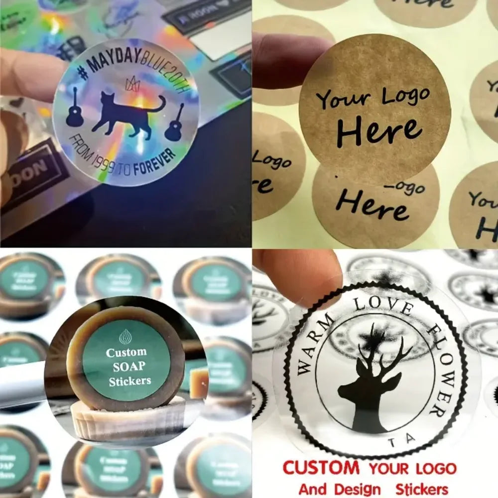 45-50pcs Custom Personalized Stickers - 4 Unique Materials (White PVC, Clear, Holographic, Kraft) - Design Your Own!