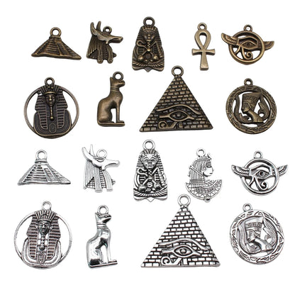 Egyptian Charm Set – 10-Piece Pyramid, Eye of Horus, Anubis & Bastet for Jewelry Making