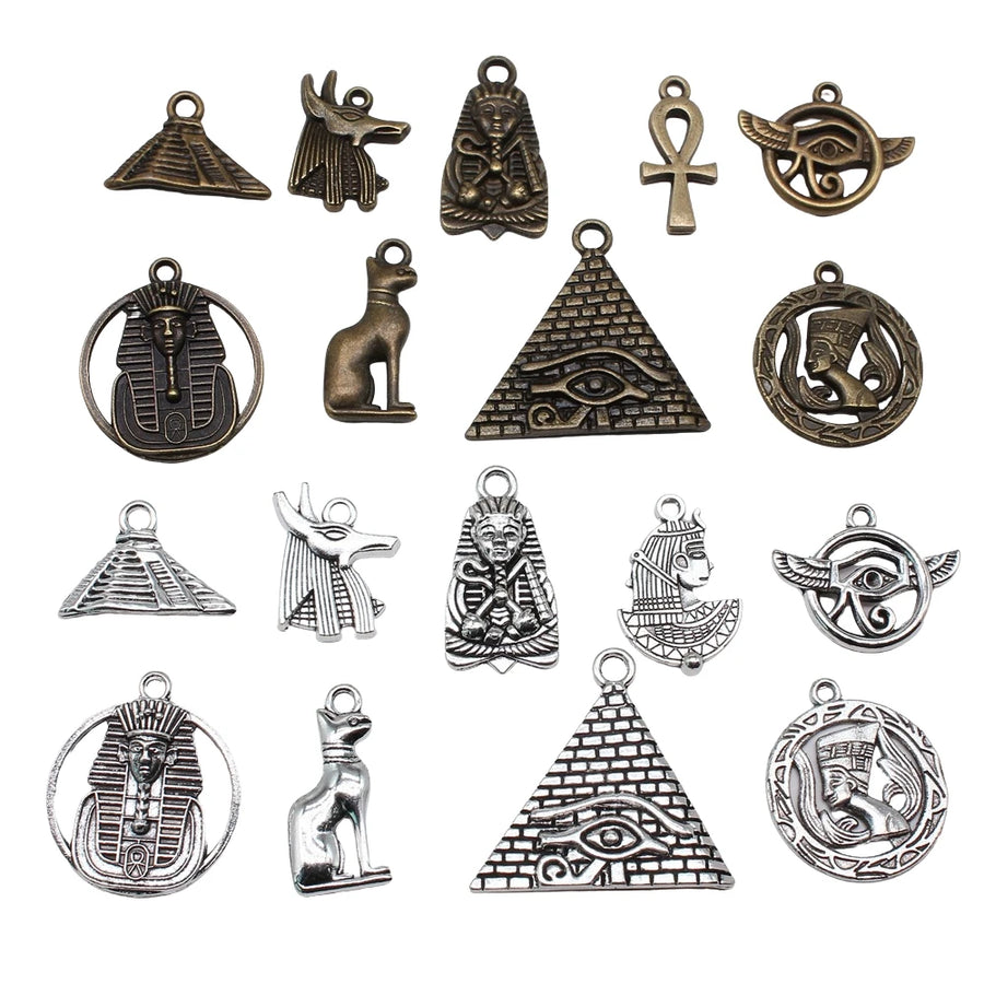 Egyptian Charm Set – 10-Piece Pyramid, Eye of Horus, Anubis & Bastet for Jewelry Making