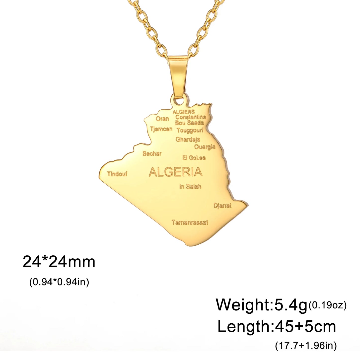 Kkjoy Fashion Stainless Steel Gold Color Map of ALGERIA Pendant Necklace For Women Men Map Design Hip Hop Jewelry Gift Wholesale