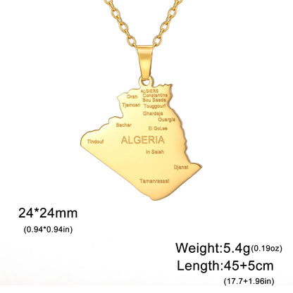 Kkjoy Fashion Stainless Steel Gold Color Map of ALGERIA Pendant Necklace For Women Men Map Design Hip Hop Jewelry Gift Wholesale