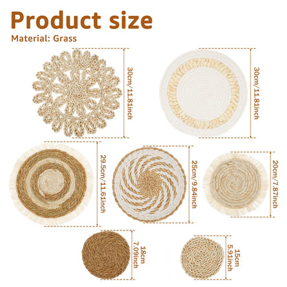 5/7Pcs Hanging Wall Basket Decor Boho Home Decorations Rattan Wall Decor Woven Rattan Seagrass Wall Decor Art Wall Hanging