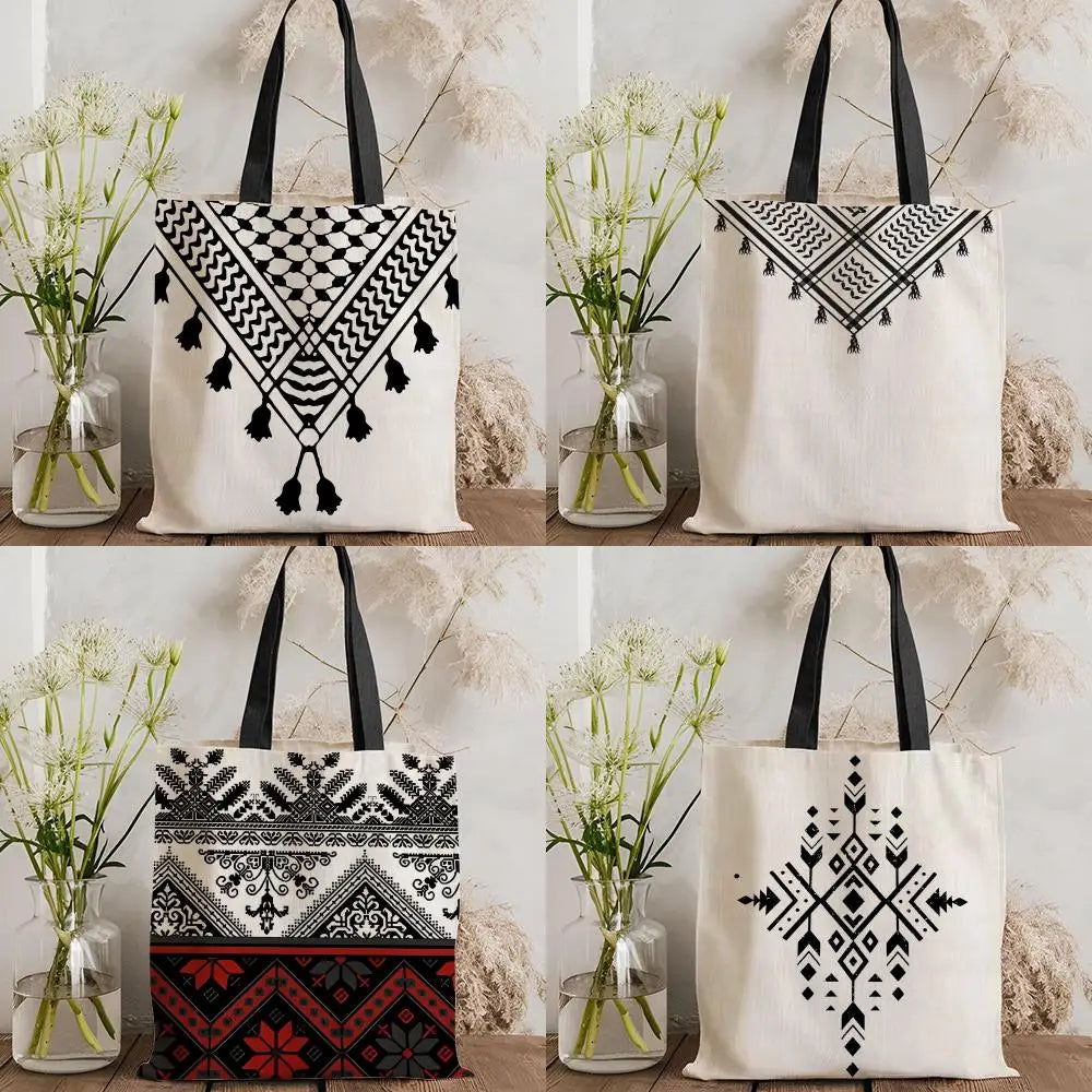 The Keffiyeh Keeper – Checkered Pattern Canvas Storage Tote