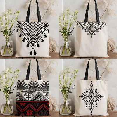 The Keffiyeh Keeper – Checkered Pattern Canvas Storage Tote
