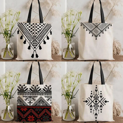 The Keffiyeh Keeper – Checkered Pattern Canvas Storage Tote
