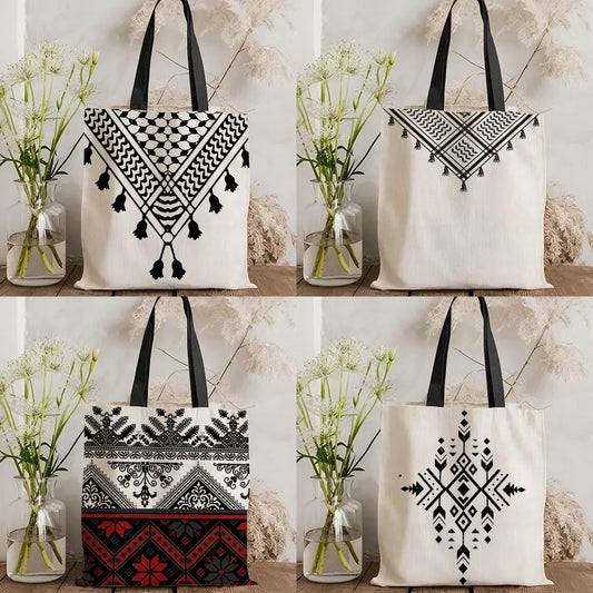 The Keffiyeh Keeper – Checkered Pattern Canvas Storage Tote