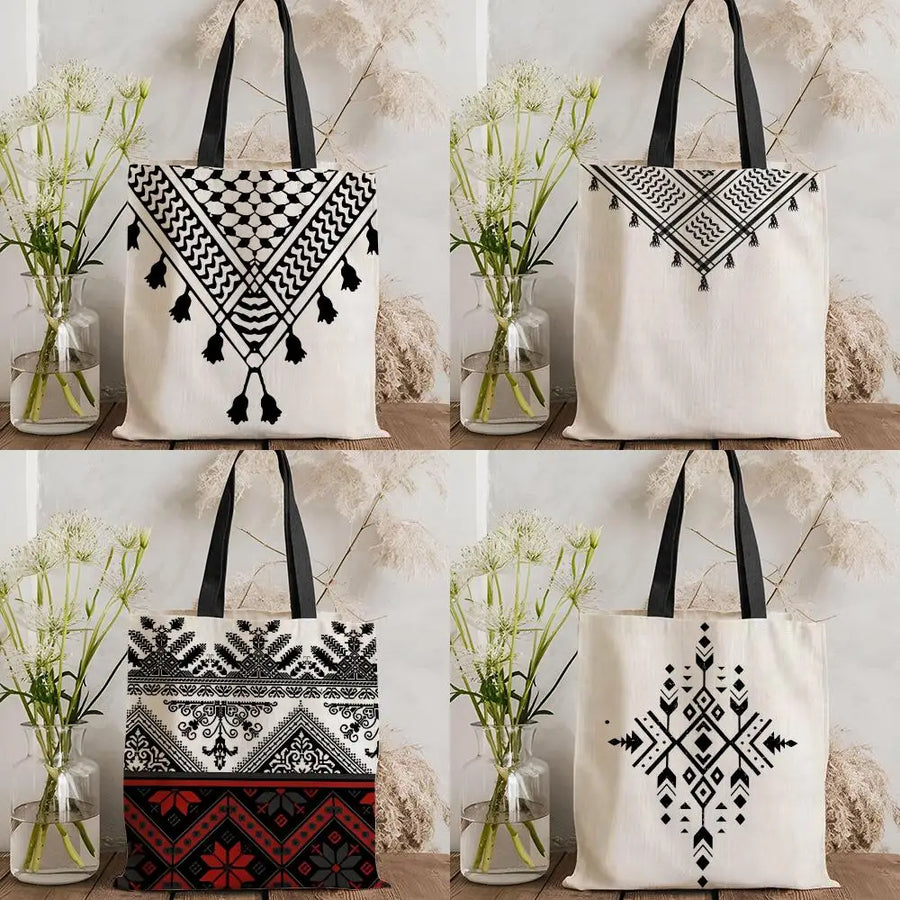 The Keffiyeh Keeper – Checkered Pattern Canvas Storage Tote
