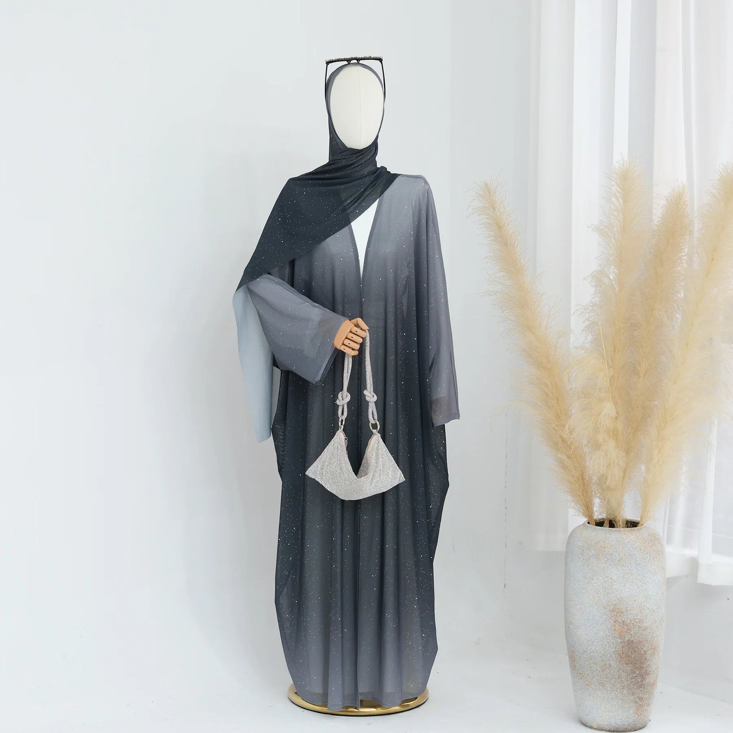 Islamic Shiny Gradient Color Cardigan for Women Muslim Hijab Abaya Dubai Party Dresses Turkey Kaftan Moroccan Robe Fashion