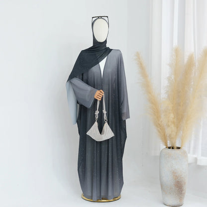 Islamic Shiny Gradient Color Cardigan for Women Muslim Hijab Abaya Dubai Party Dresses Turkey Kaftan Moroccan Robe Fashion