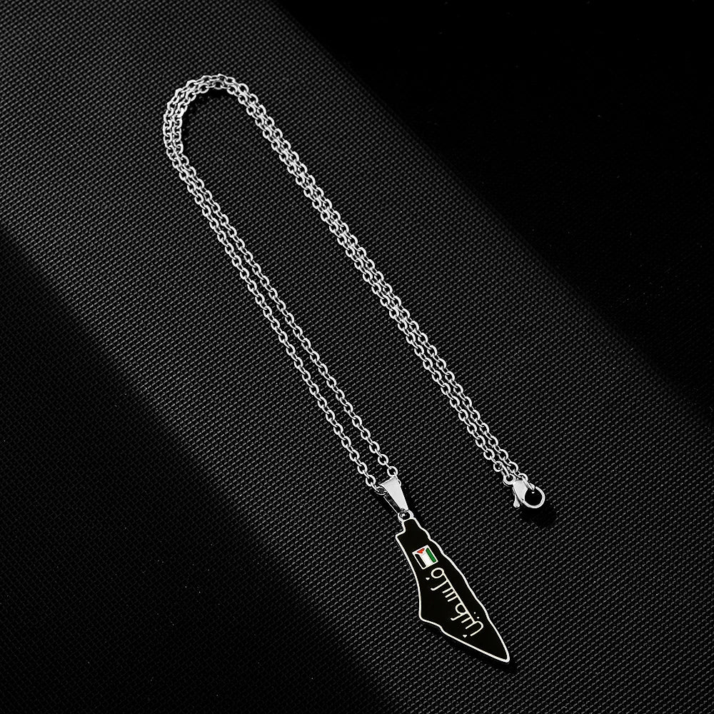 SONYA New Fashion Palestine Flag Map Pendant Necklace For Women Men Gold Silver Color Stainless Steel Jewelry Gifts