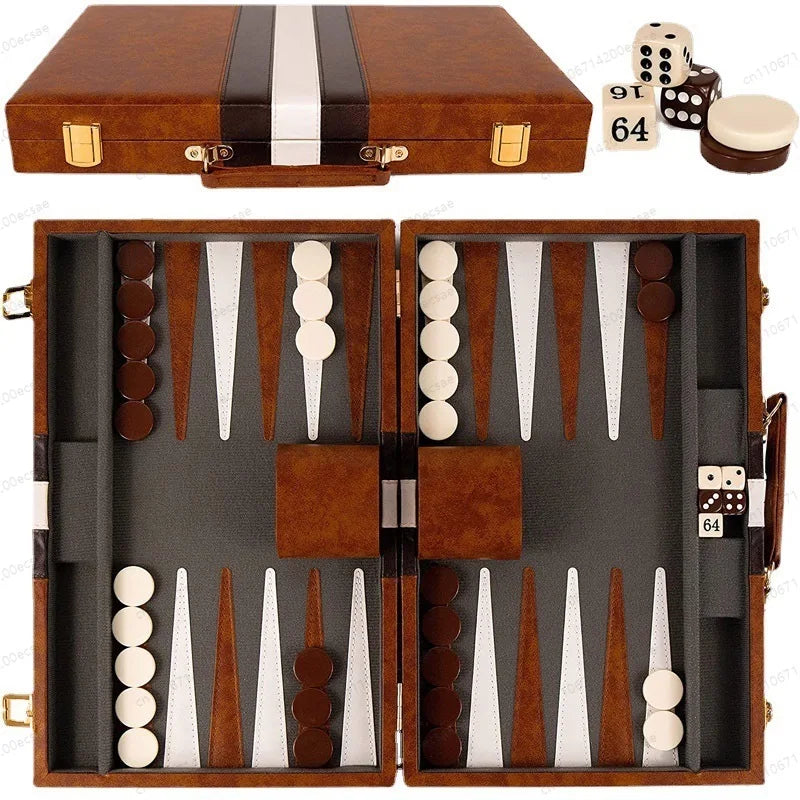 for Wholesale High Quality Travel Size Leather Backgammon Board Game Set Made in China