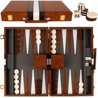 for Wholesale High Quality Travel Size Leather Backgammon Board Game Set Made in China