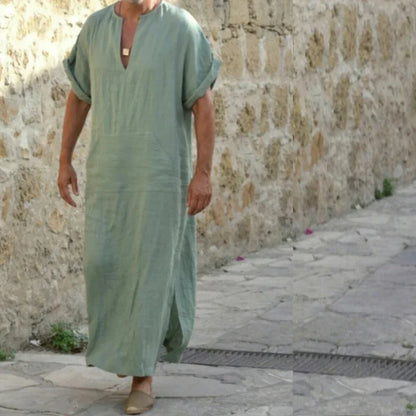 Short Sleeve Solid Color Men Muslim Islamic Kaftan Robe Jubba Thobe Kaftan Muslim Robe Casual Dubai Saudi Arabia Abaya Robes 5XL