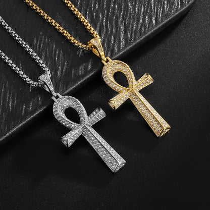 Gold Ankh Cross Pendant – Stainless Steel Key of Life Necklace for Men & Women