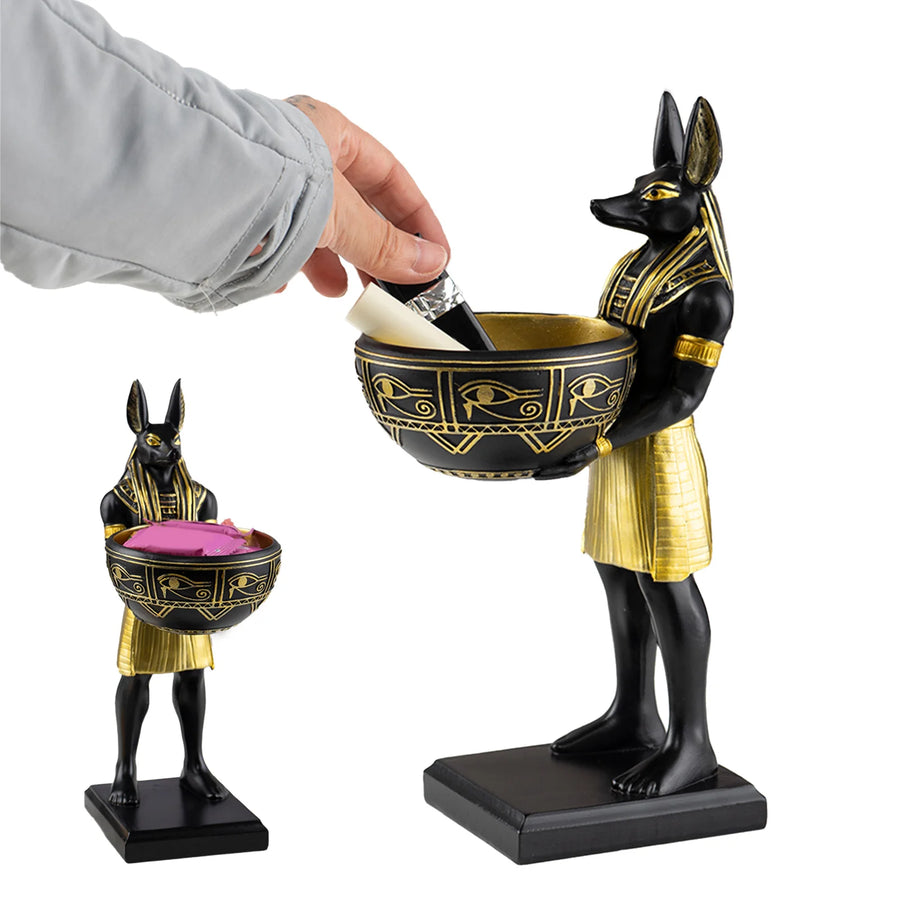 Anubis Statue with Bowl – 25cm Egyptian Sculpture & Desktop Organizer for Keys & Jewelry