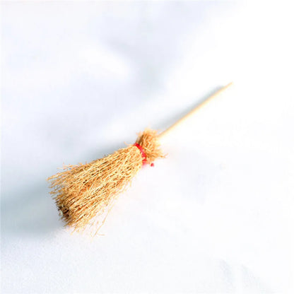 10Pcs Halloween Party Photo Props Mini Witch Hat Mini Broom Miniature Straw Brooms Plastic Witch Hats and Brooms for Halloween