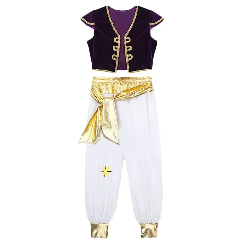 Movie Aladdin Costumes Arabian Prince Aladdin Cosplay Costume Vest Pants Suits Halloween Party Clothes