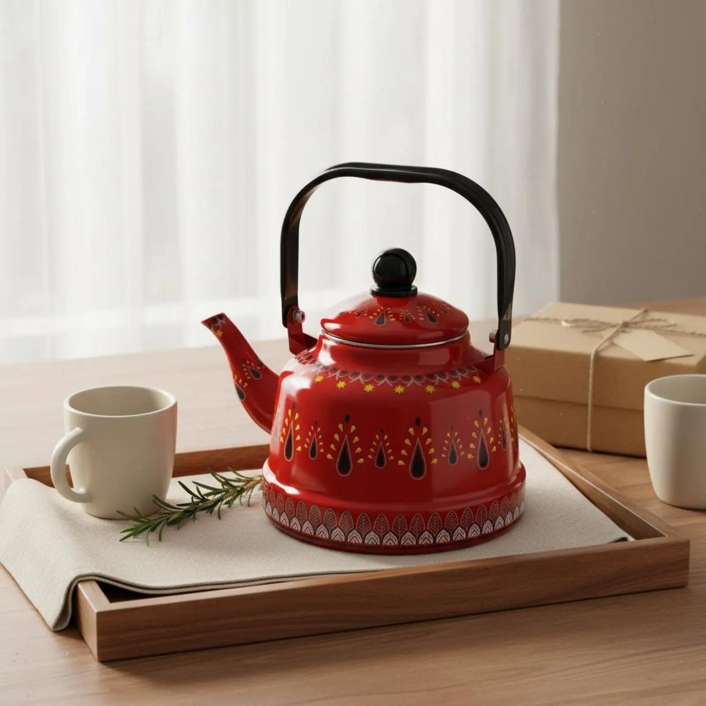 Enamel Kettle for Boil Water Round Teapot Easy to Clean Vintage Water Kettle Anti-Scald Water Kettle for Stovetop Kitchen Home