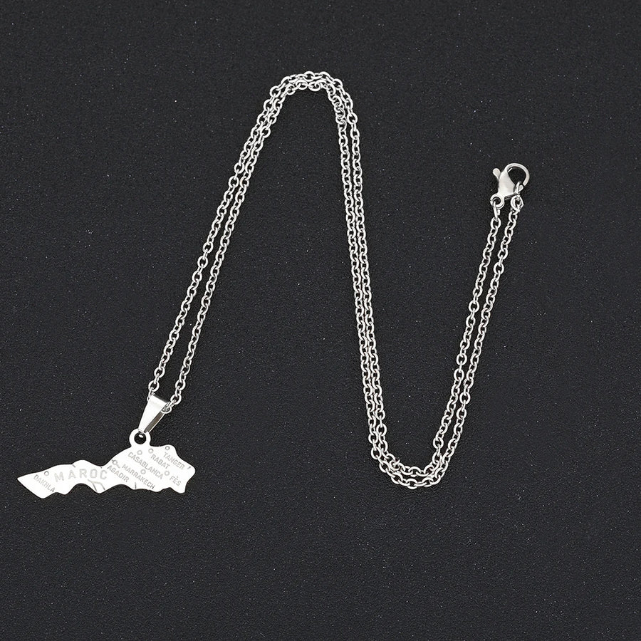 Morocco Map & Cities Pendant – Stainless Steel Necklace, Gold & Silver Color