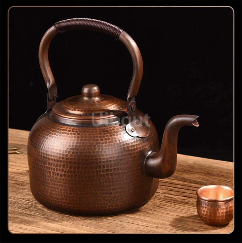 3L Pure Red Copper Boiling Kettle Handmade Vintage Copper Pot Home Teapot For Gas/Induction Cooker Tea Infuser Health Tea Kettle