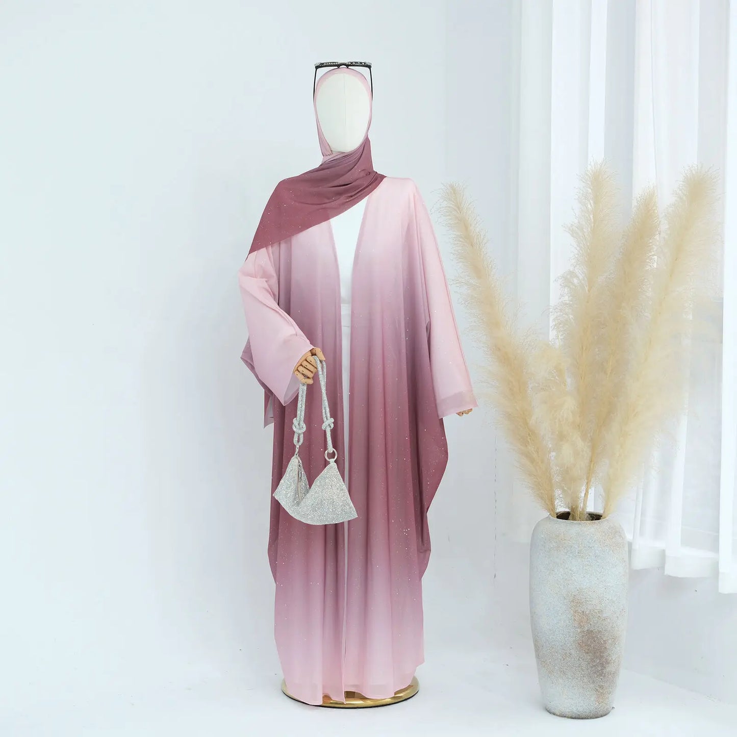Islamic Shiny Gradient Color Cardigan for Women Muslim Hijab Abaya Dubai Party Dresses Turkey Kaftan Moroccan Robe Fashion