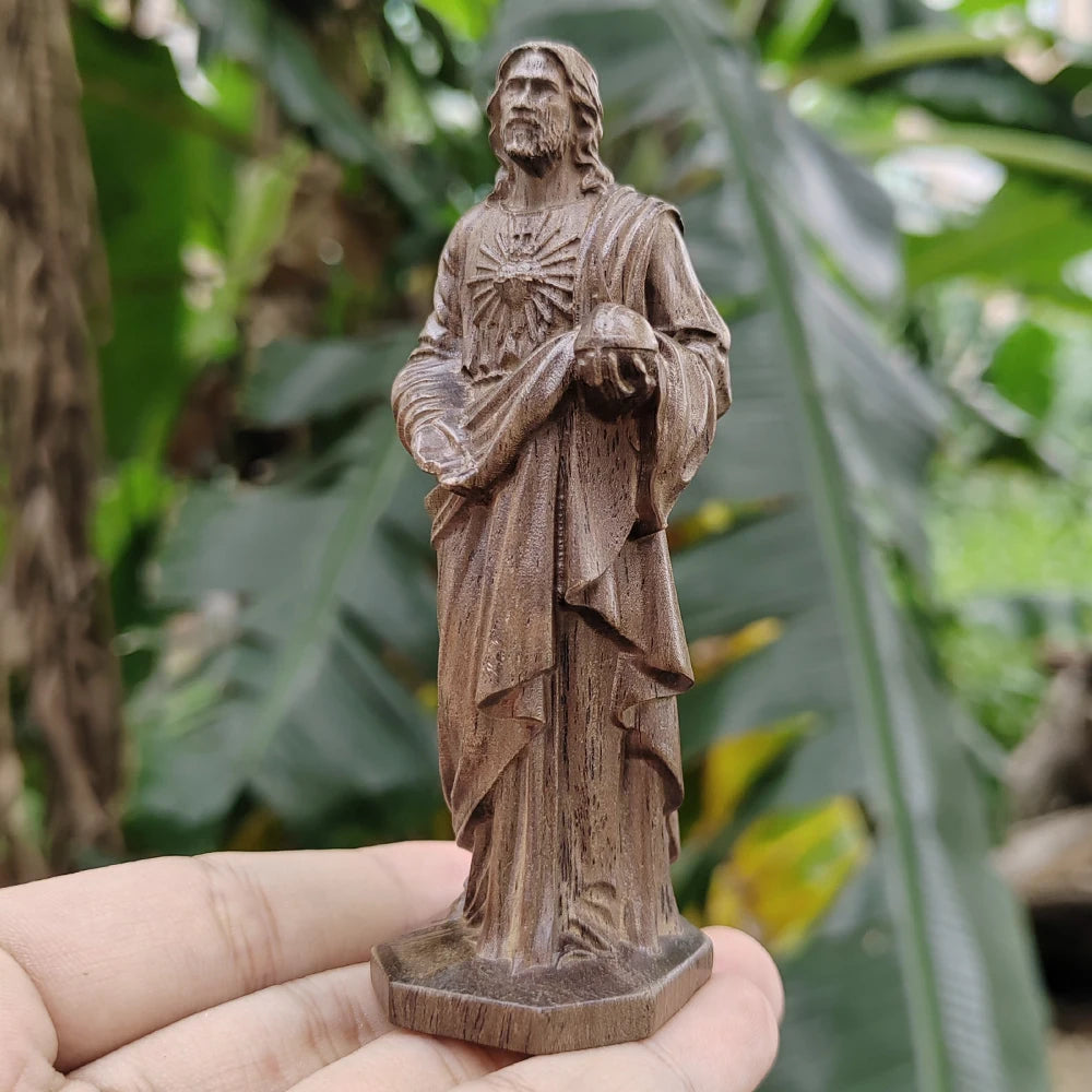 3.8 Inch Hand-Carved Wooden Jesus Figurine, Classic Theme, Artistic Style, Suitable for Birthday Gifts, Creative Desktop Decorations, New Year Gifts, Indoor Decorations, Home Decor, Holiday Decorations, Christmas Gifts