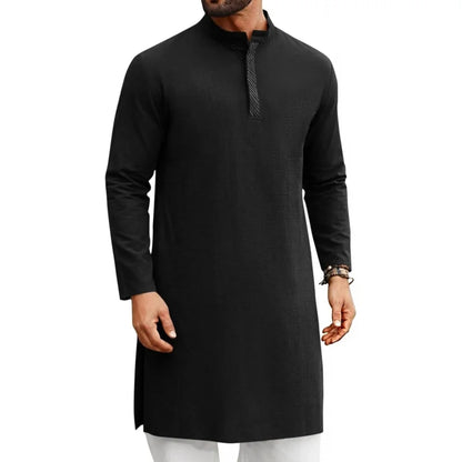 Mens Kaftan Thobe Long Sleeve Casual Henley Shirts Button Down Kurta Cotton Linen Muslim Gown Robe
