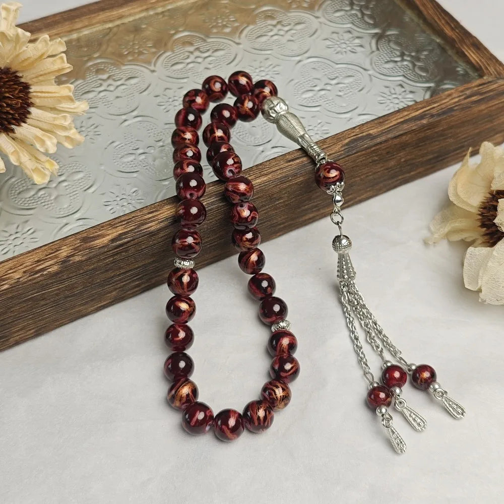 33 Beads Tiger Eye Stone Bracelet Transparent Acrylic Solid Color Prayer Beads With Tassels Handmade Islamic Tasbih Wrist Wear