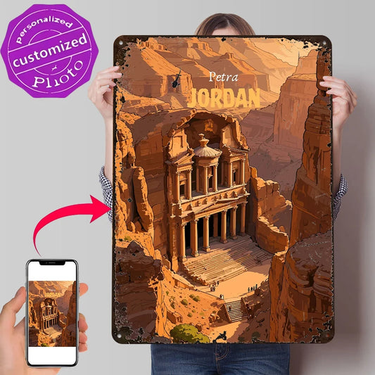 Petra Jordan Vintage Tinplate Sign – Retro Travel Poster for Wall Decor