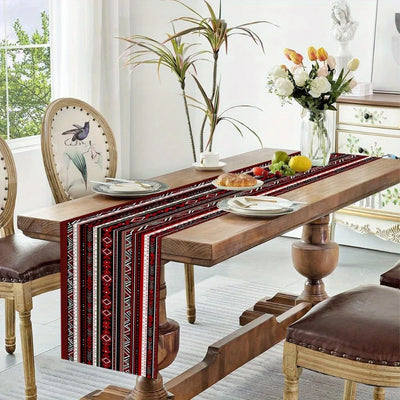 The Totem Tableau – Red & Black Ethnic Geometric Table Runner