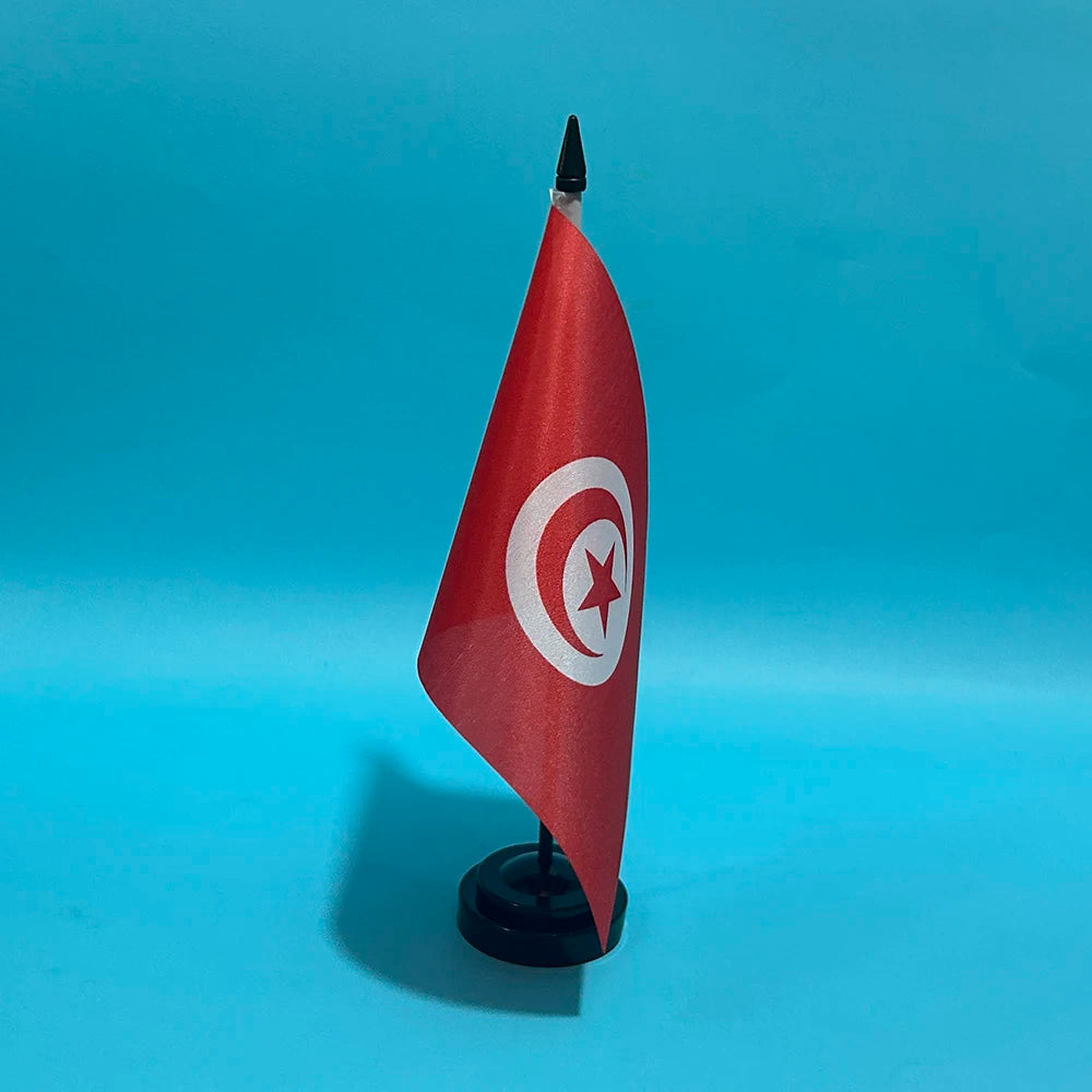 Tunisia Desk Flag 14×21cm – Polyester National Banner with Stand