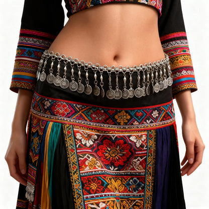 Vintage Coin Tassel Waist Chains For Women Black Crystal Bohemian Ethnic Charms Belly Jewelry India Gypsy Turkey Accessory Gift