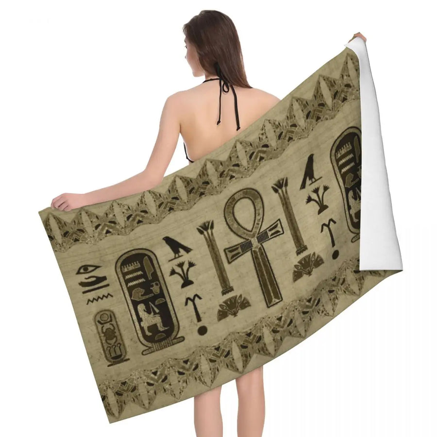 Tutankhamun Hieroglyphic Beach Towel – Quick-Dry Egyptian Pharaoh Bath Towel
