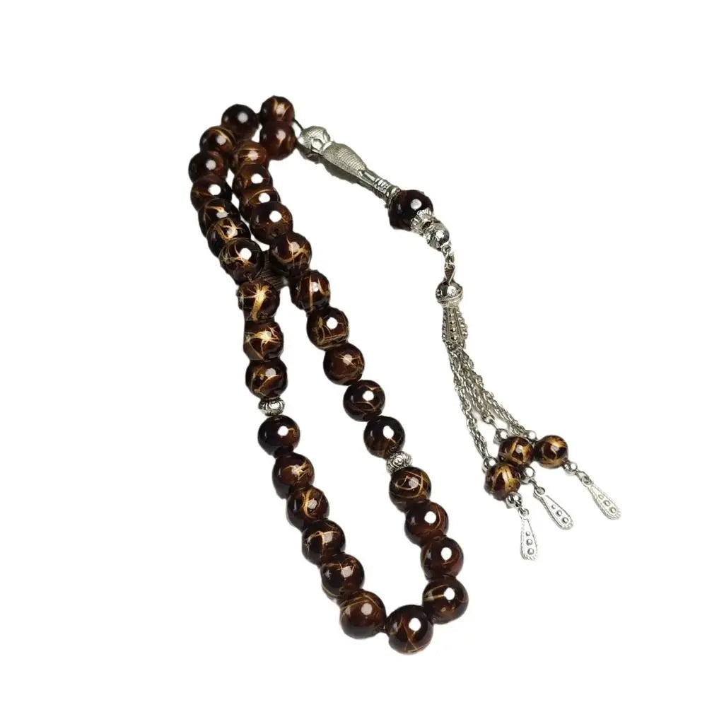33 Beads Tiger Eye Stone Bracelet Transparent Acrylic Solid Color Prayer Beads With Tassels Handmade Islamic Tasbih Wrist Wear