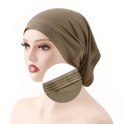 New Muslim Women Non-Slip Hijab Caps Undercap Solid Color Elastic Band Beanie Hat Adjustable Bonnet Hat Inner Cap Bandana Turban