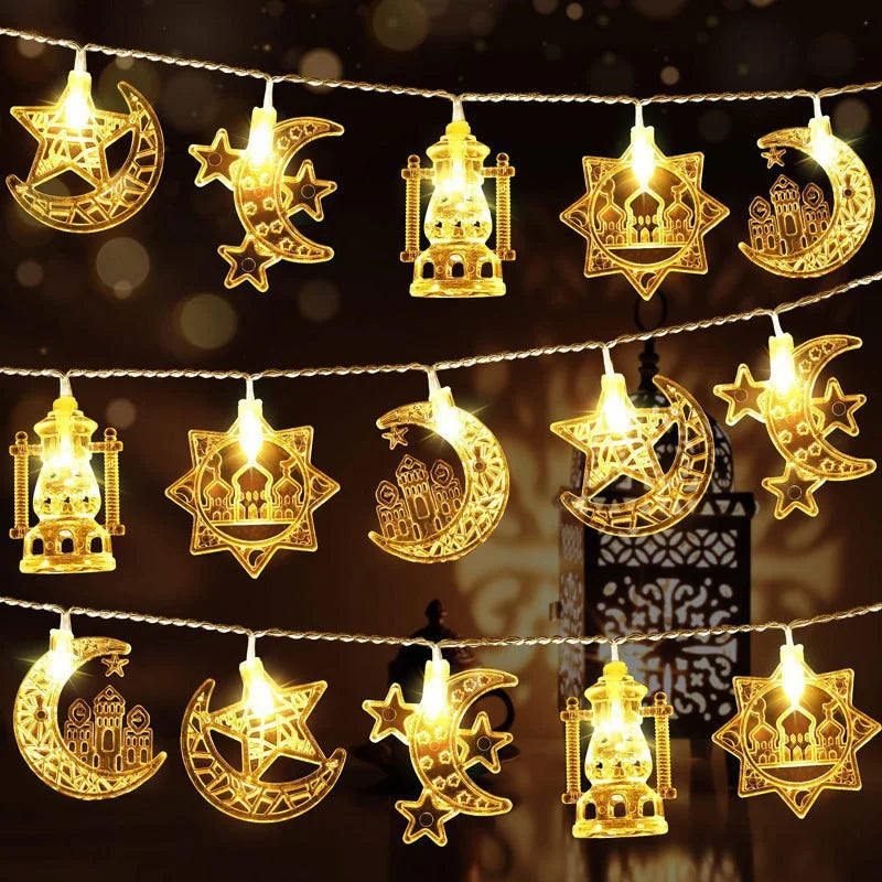 2M 10Lights Eid Mubarak Moon Star Castle Light String Ramadan Kareem Colorful Lights Islamic Muslim Eid Party Decor Lamp String