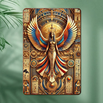 Egyptian Goddess Metal Wall Sign – Vintage Iron Plaque, Vibrant Ancient Egypt Decor