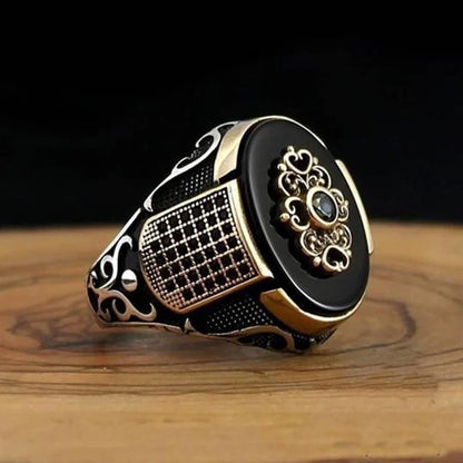 Turkish Men's Ring Vintage Black Zircon Fashion Punk Wind Islamic Religious Muslim Jewelry