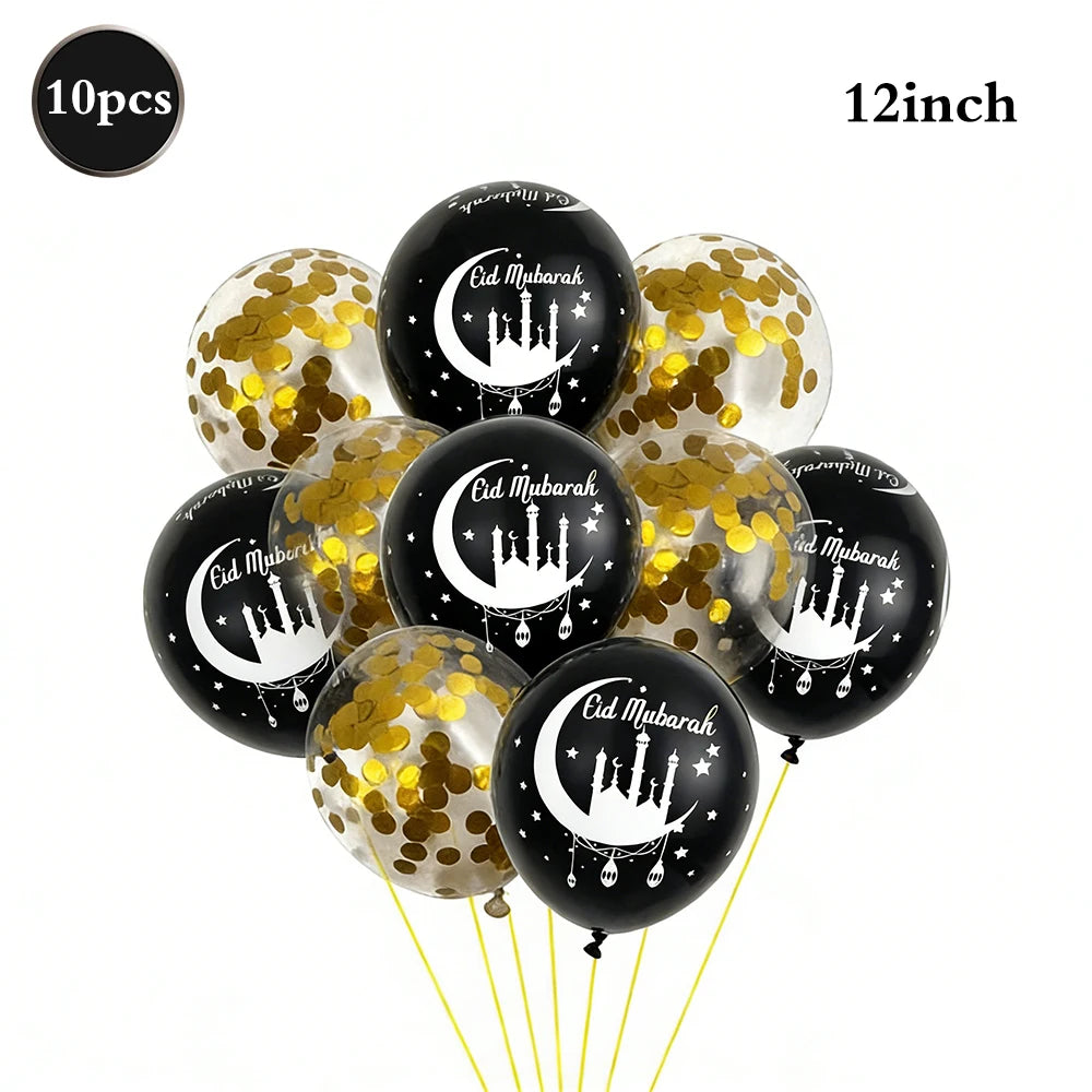 Eid Mubarak Ramadan Kareem Party Black Gold Paper Plates Cup Napkins Mubarak Umrah Banner for Islamic Muslim Festival Decoration
