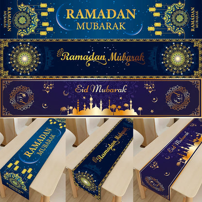 EID Mubarak Decoration Table Runner Ramadan Decor 2024 For Home Tablecloth Ramadan Kareem Islamic Muslim Party Eid Al-Fitr Gifts