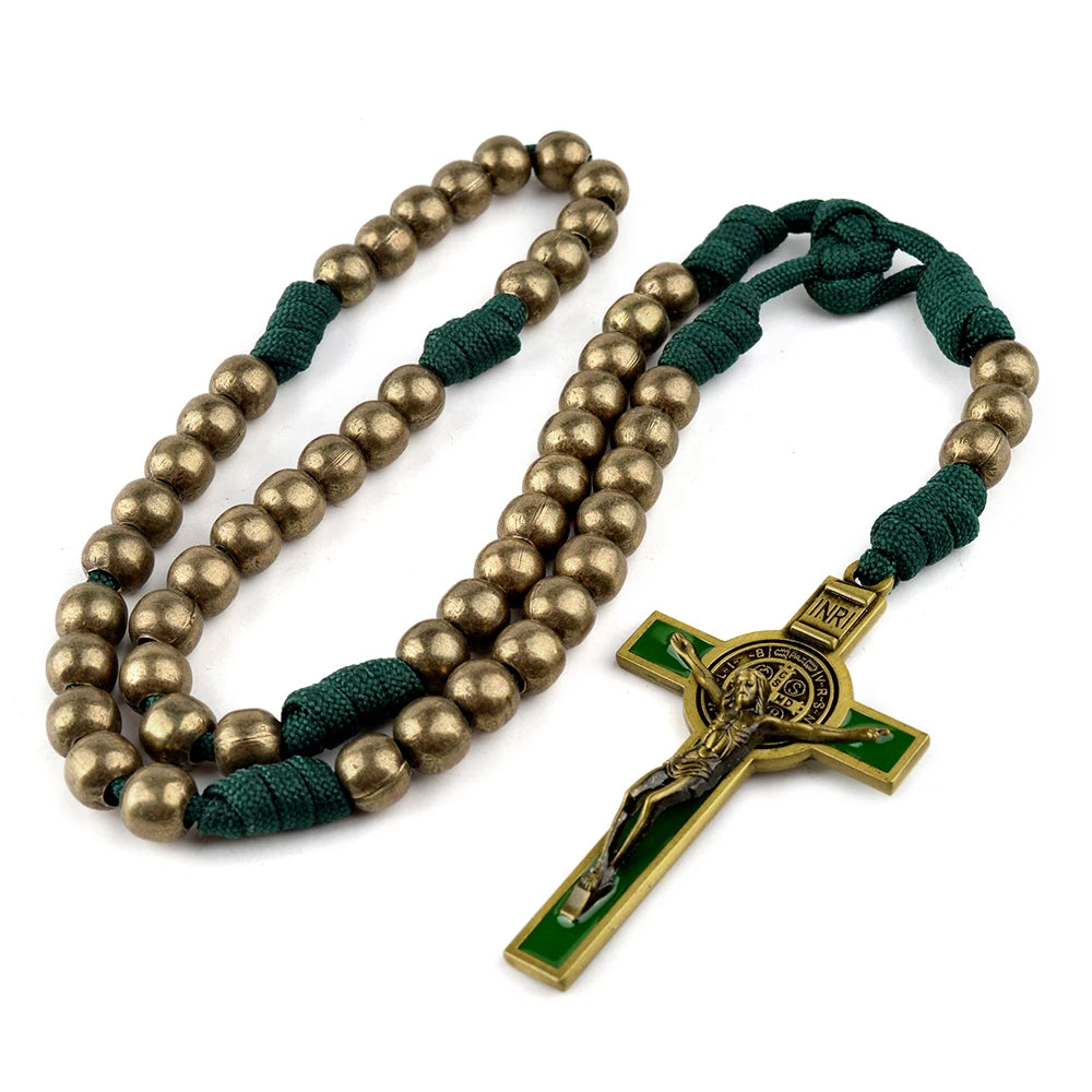 Religious Paracord Rosaries 10mm Iron Beads Antique Bronze Gun Black Catholic Saint Benedict Men Rosary