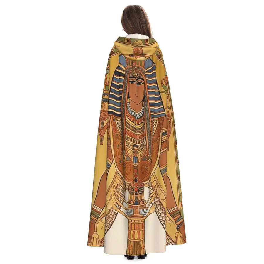 Pharaoh Golden Crown Hooded Cape – Egyptian Cosplay Cloak for Adults