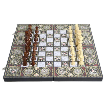 Luxury Knight Wooden 3-in-1 Chess Backgammon Foldable Intellectual Entertainment Game Portable Board Multiple Modes