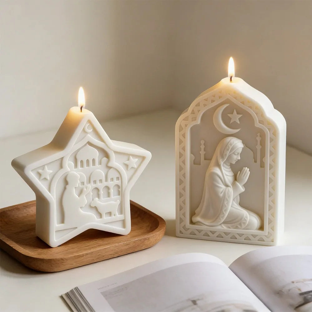 Arabic Star Moon Relief Candle Mold Islamic Mosque Camel Silicone Mold for DIY Gypsum Soap Candle Making Middle Eastern Decor