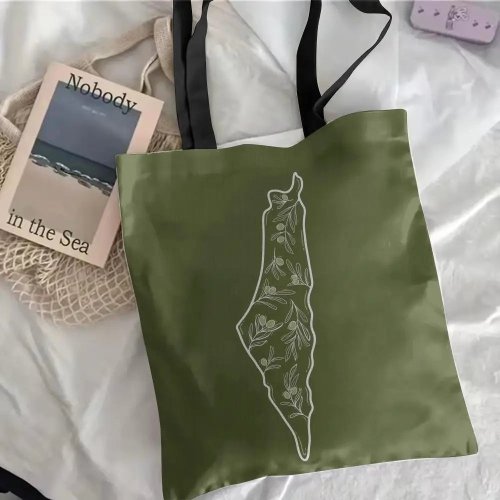 The Olive Map – Arabic Calligraphy Canvas Shoulder Tote