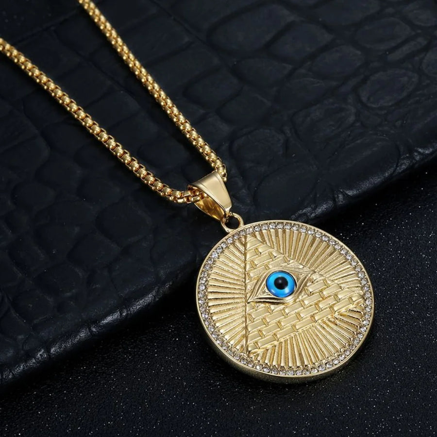 Iced Out Egyptian Ankh & Eagle Pendant – Stainless Steel Pharaoh Necklace for Men & Women