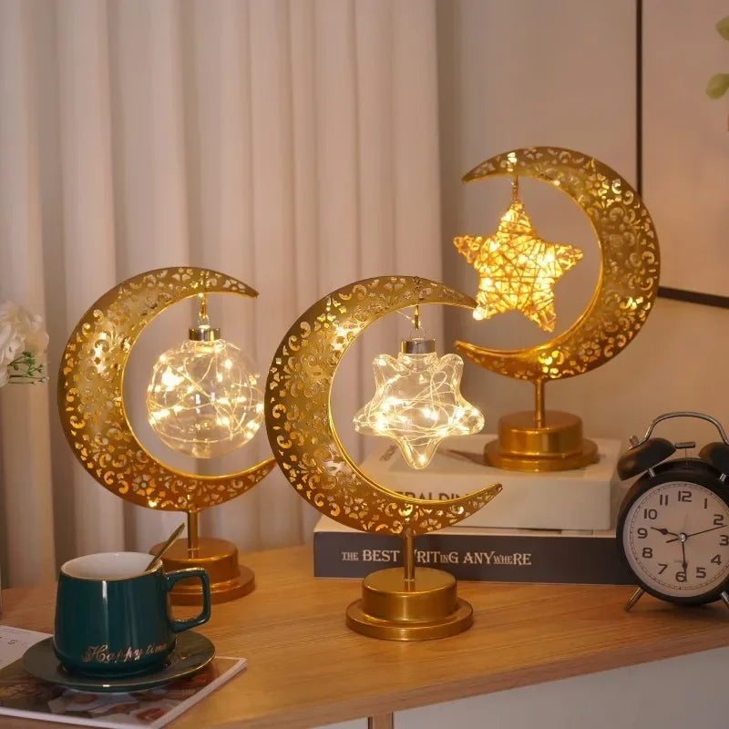 Ramadan Moon Star Light Gold EID Mubarak Ornaments Castle Table Decor 2025 Eid Celebrate Adha Gifts Muslim Desktop Home Decor